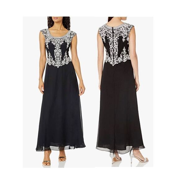 J Kara Women's Cap Sleeve Long Beaded Dress - Picture 1 of 10